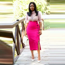 Fuchsia Girls Mermaid Skirts For Women Tea Length Side Slit Birthday Maxi Skirts For African Women