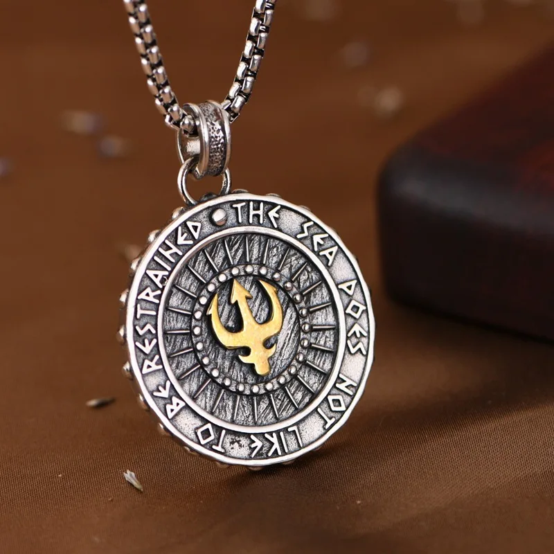 S925 Sterling Silver Pendants for Women Men New Fashion Sea God Compass Solar Radiation Cross  Punk Jewelry Amulet