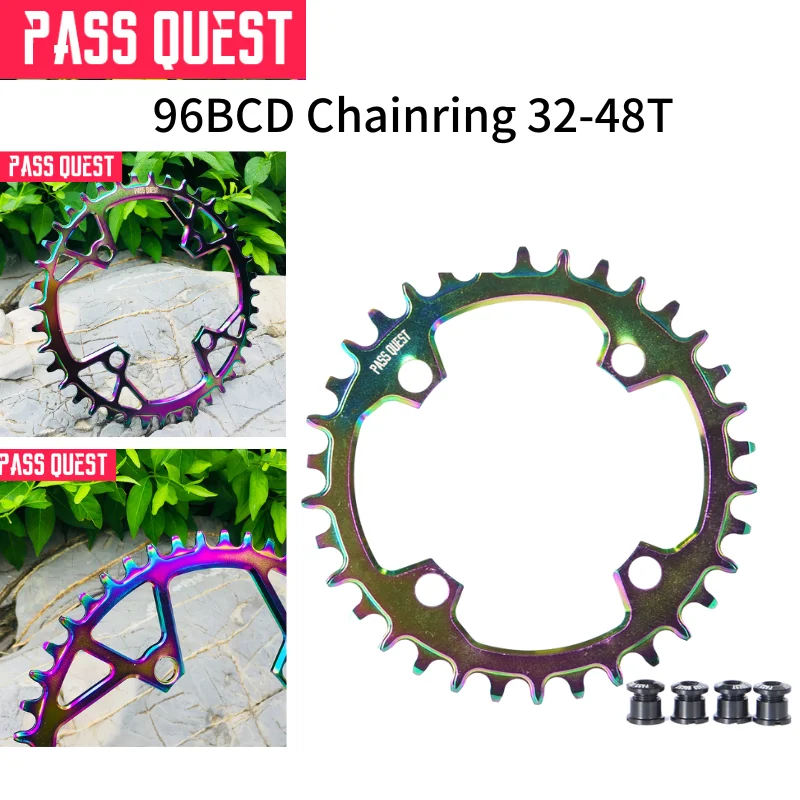 PASS QUEST 96BCD 32-48T Bicycle Chainring Narrow Wide Teeth Chainwheel ForSHIMANO ALIVIO M4000 M4050 DEORE M612 Black & Titaniu