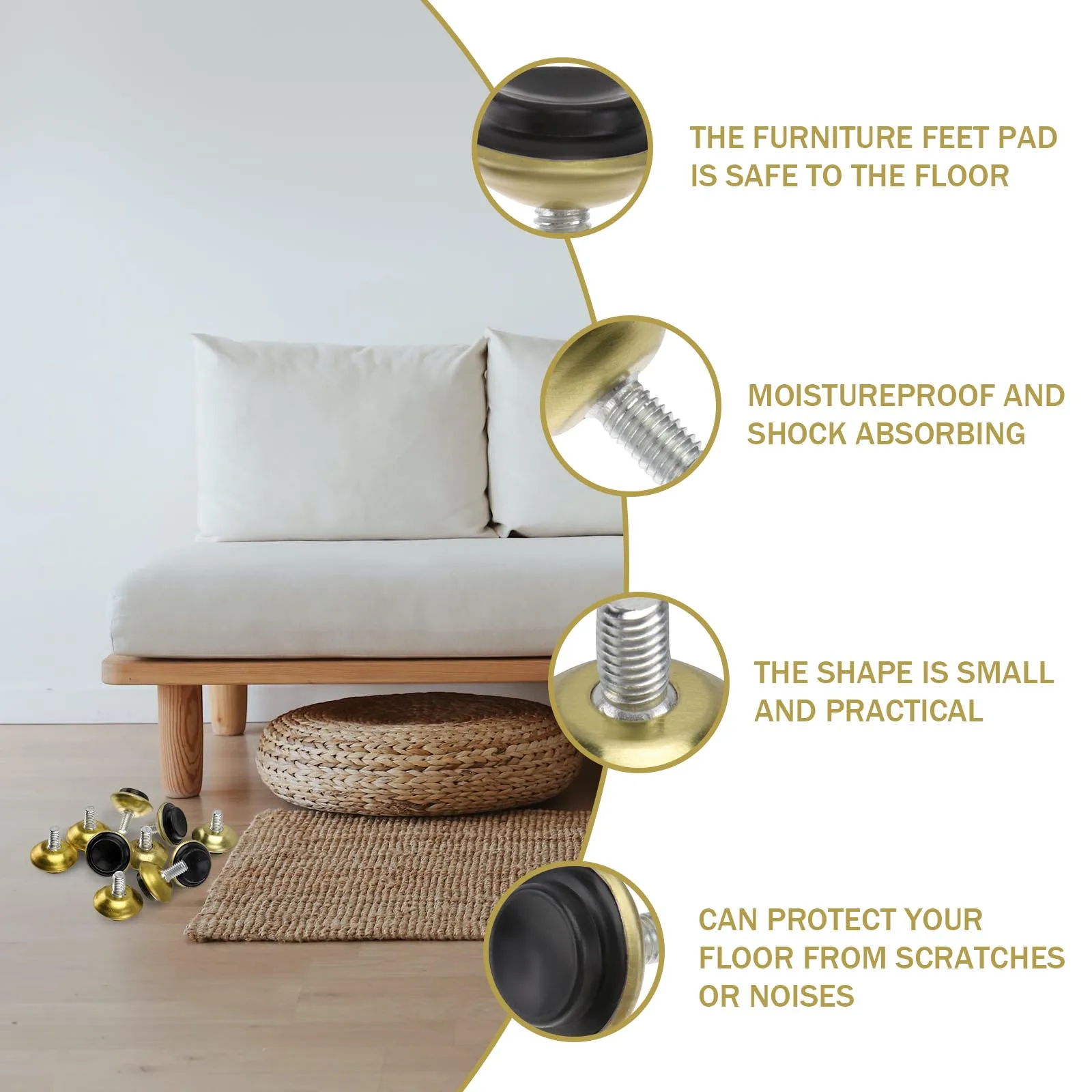 

10pcs Adjustable Furniture Feet Pads Rubber Caps Levelers Non Scratch Durable Protectors for Chairs Desks Home Office Desk Leg
