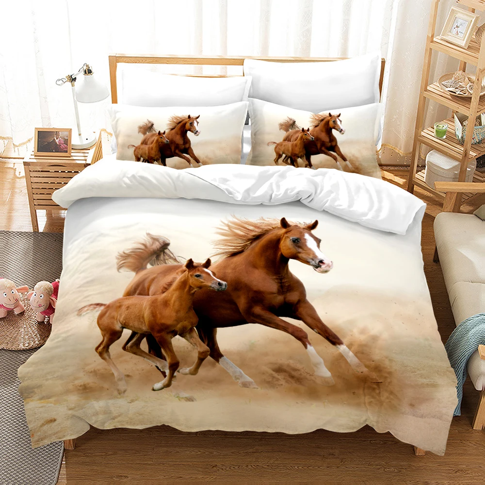 

Luxury Brown Horses Bedding Set Adults Duvet Cover Animal Bedclothes 2/3Pcs Home Textiles Twin Full Queen Comforter Cover