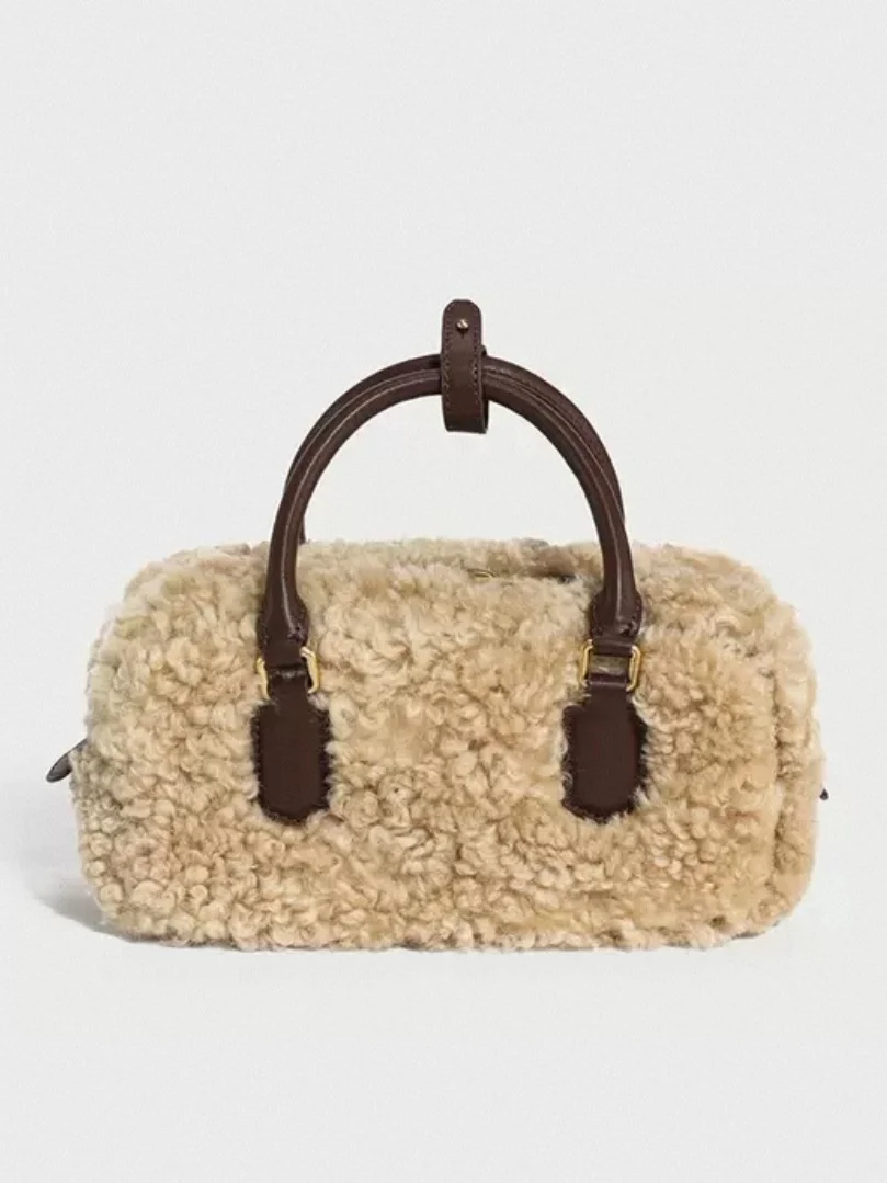

2025 New Lamb Fur Bowling Bag Plu Pillow Single oulder Crossbody Handbag Women Winter Faionable Square Bag Pure Color