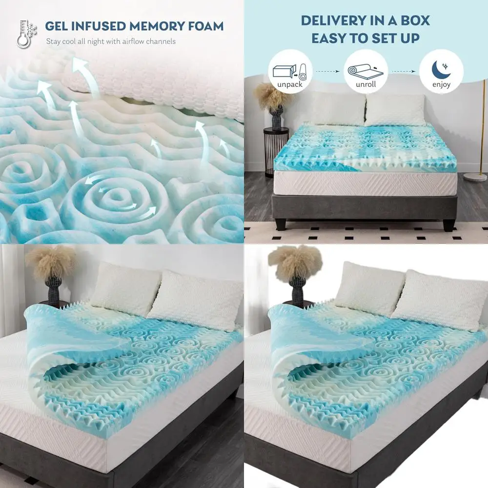 مرتبة علوية من إسفنج الذاكرة من الجل مقاس 4 بوصات بحجم 5 مناطق لتخفيف الضغط، معتمدة من CertiPUR-US، أزرق، 38 × 75