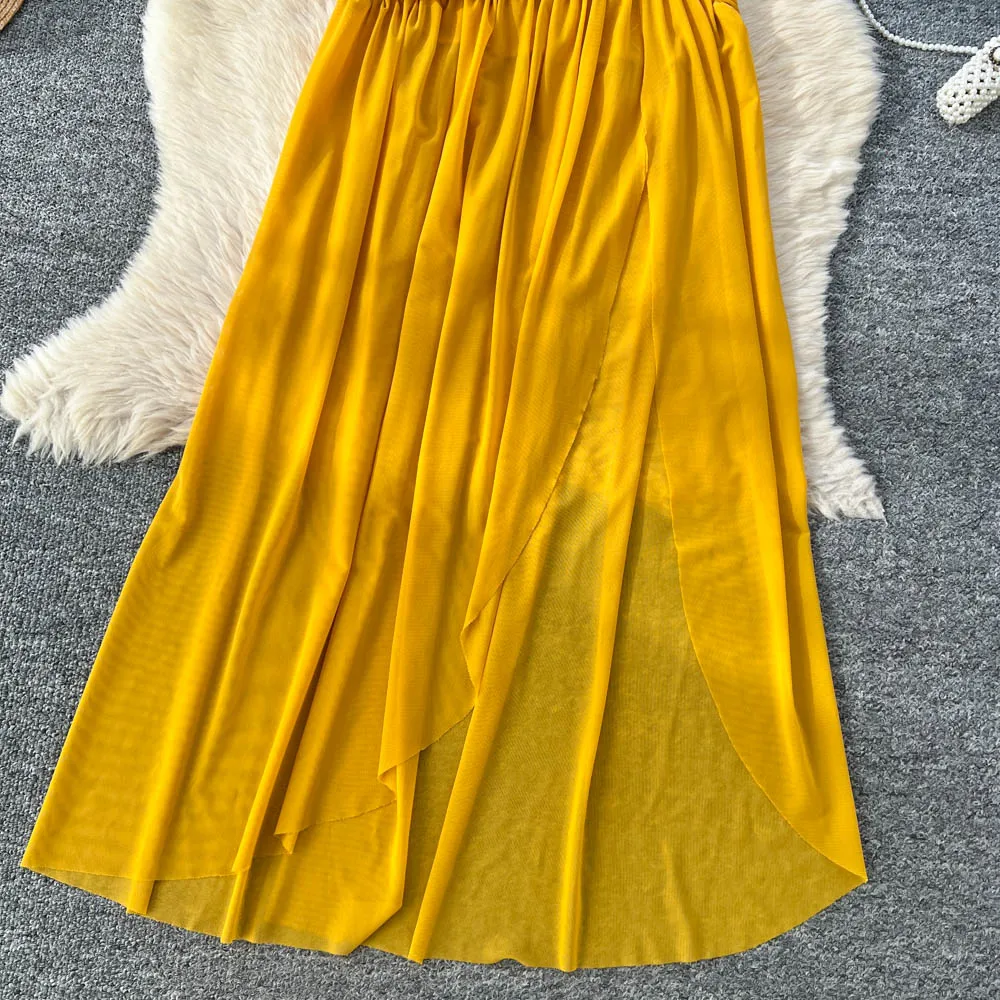 シックなヴィンテージセクシーなプリーツスリーブレスエレガントフェアリーボヘミアンサマードレス女性服ロングドレス