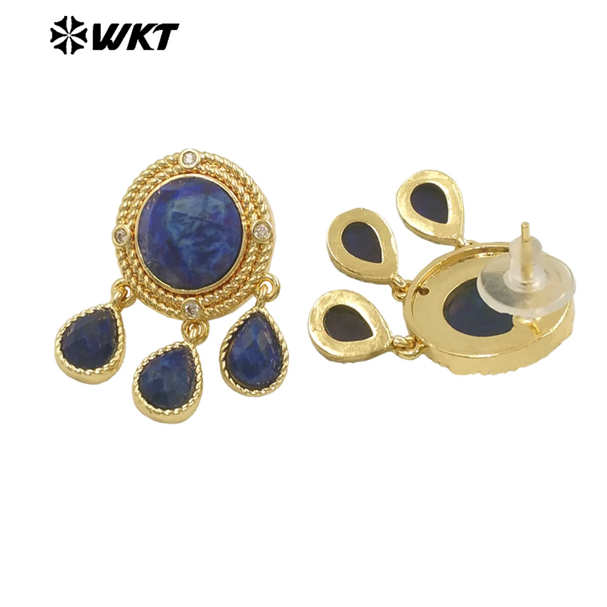 WT-ME120 Classic Court Style Special Style Colorful Gemstone Water Drop Shaped Stone Fringe Design Women Party Earrings