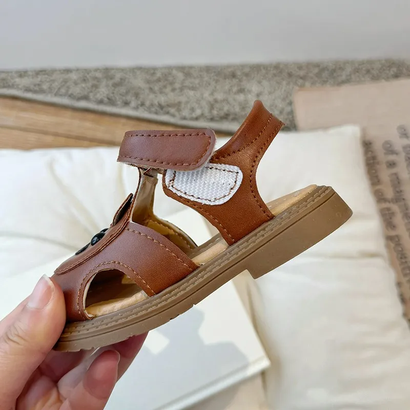 Children\'s Baby Sandals Summer New Brown Cartoon Lightweight Boys Girls Roman Shoes Beige Fashion Soft Non-slip Kid Baby Sandals