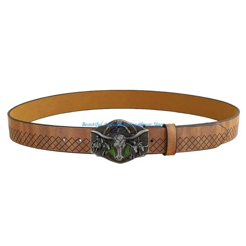 

E56A Relief Head Buckle Waist Belt Belt for Men Jeans Decors