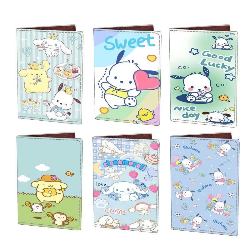 Sanrios Pochacco kawaii Anime Cartoon PU Leather Passport Cover Travel ID Credit Card Passport Holder Credit Card Case Wallet