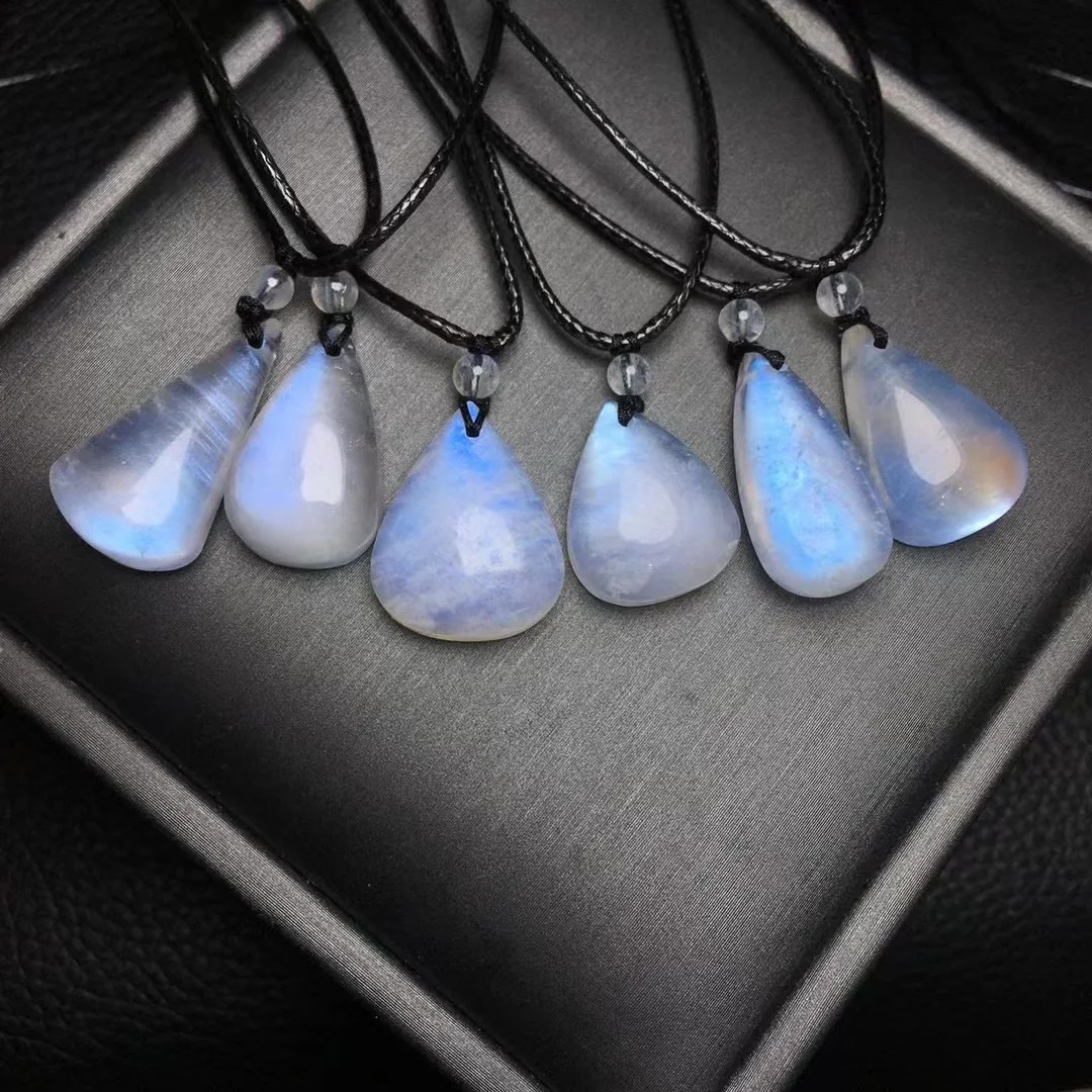 

1 Pc Fengbaowu Natural Blue Moonstone Water Drop Pendant Wax Cord Reiki Healing Stone Fashion Jewelry Gift For Women Men