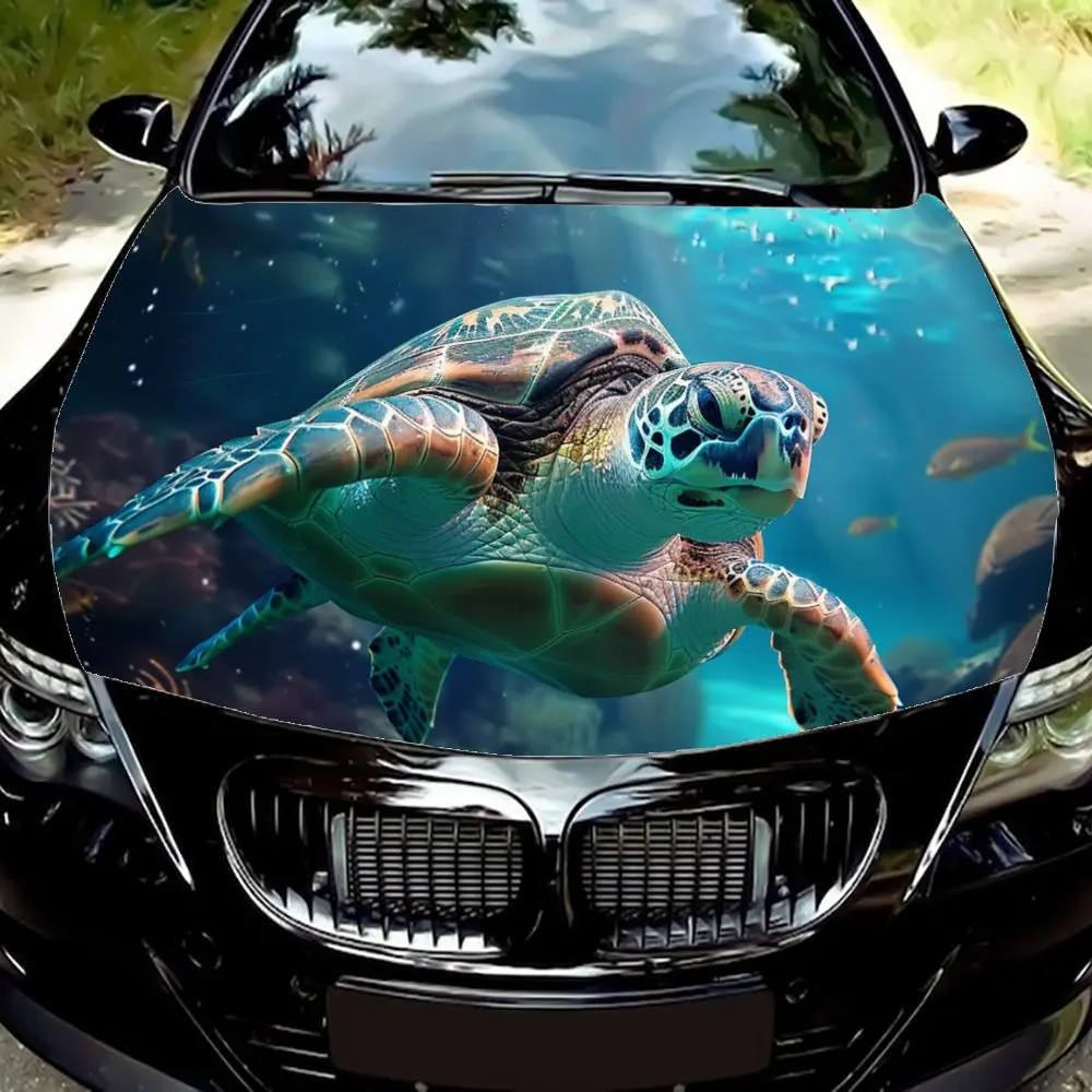 Sea Turtle Swimming Underwater Car Hood Wrap Color Vinyl Sticker Truck Graphic Bonnet DIY Auto Accessories Decoration Decal Gift