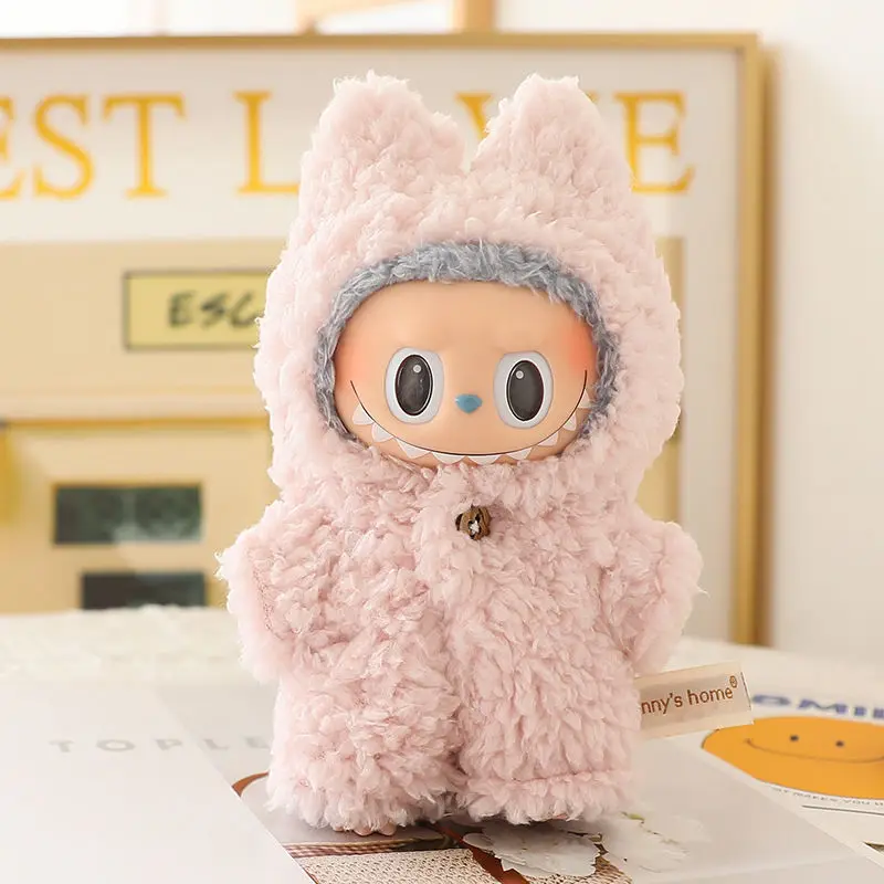 En Stock, bonitos accesorios para muñecas, ropa para Mini muñecas Labubu V1v2 de 17cm, regalo para niños, conjunto de mono de conejo peludo, juguete