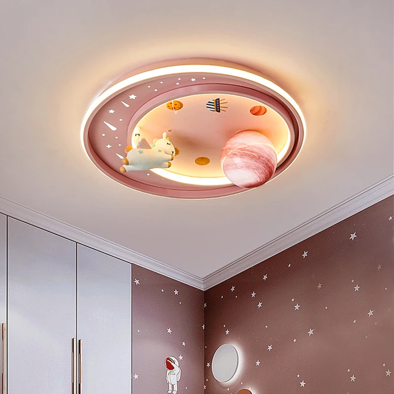 Princess Room Unicorn Ceiling Lamp Remote Control Optional Dimming LED Pink Ceiling Chandelier for Bedroom Nursery Room Girl Kid