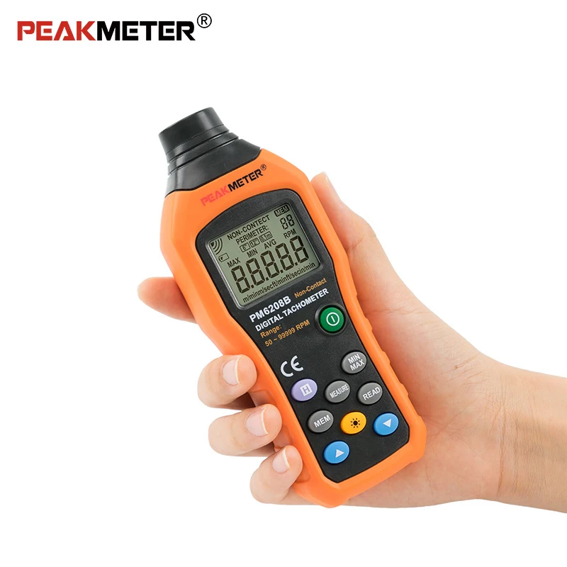 PEAKMETER PM6208B High Pressional Non-Contact Digital Tachometer Rpm Speed Meter 50~19999RPM Gauge MS6208