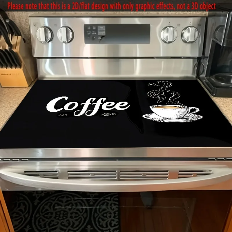 

2D Flat Black Coffee Cup Stove Mat – Heat & Scratch Resistant, Non-Slip Cover for Glass Cooktops & Coffee-Themed Kitchen Decor
