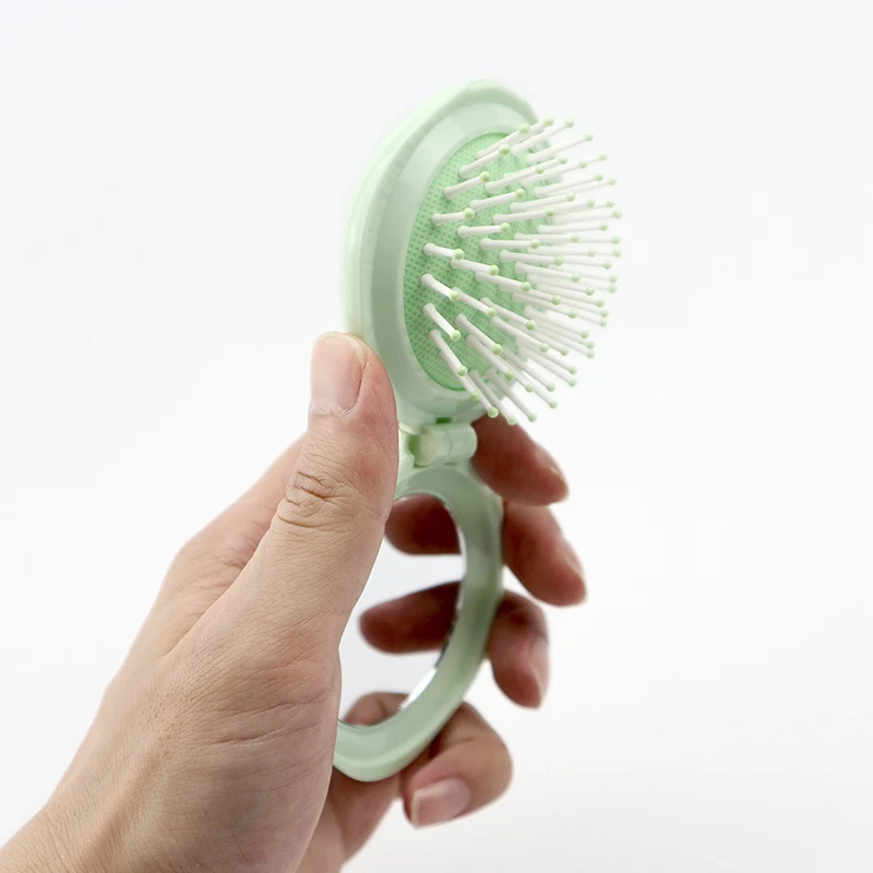 

Складная кисть-подушечка в форме лепестка с круглым зеркалом - красочная портативная расческа для макияжа в дорогу