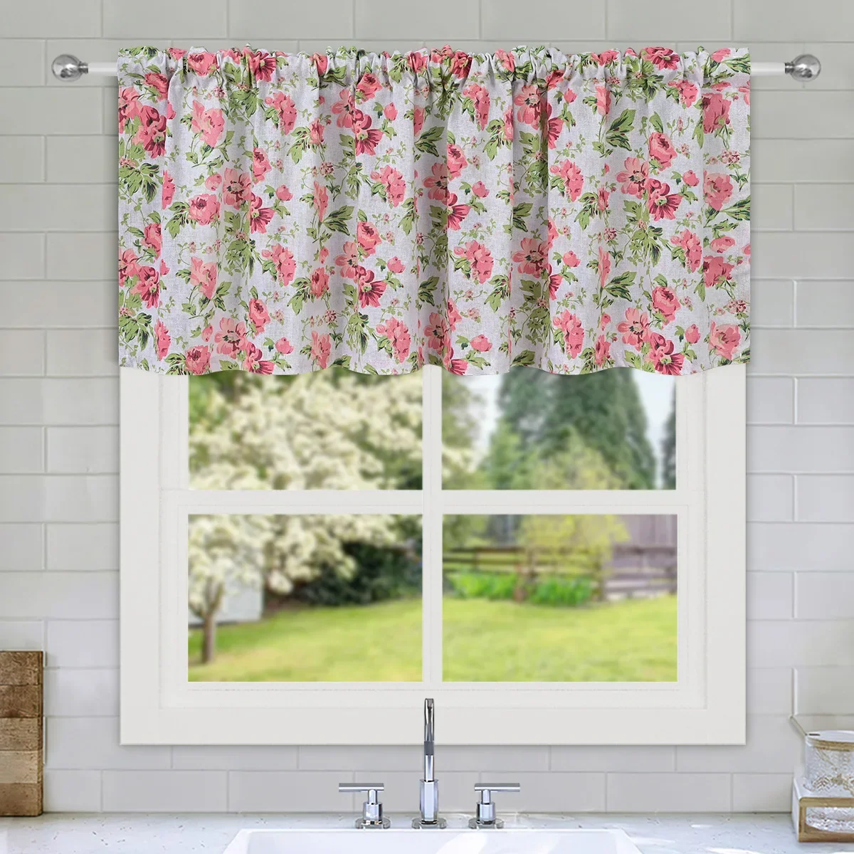 Floral Patterns Branch Embroidered Semi Sheer Curtain Kitchen  Half Window Sheer Curtains Rod Pocket Voile Drapes for Kitchen