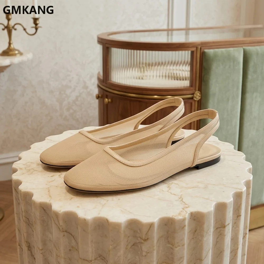 

Mesh Breathable Slip-on Flat Shoes Women Summer Round Toe Slingbacks Sandals Casual Walk Comfort Mules GMKANG