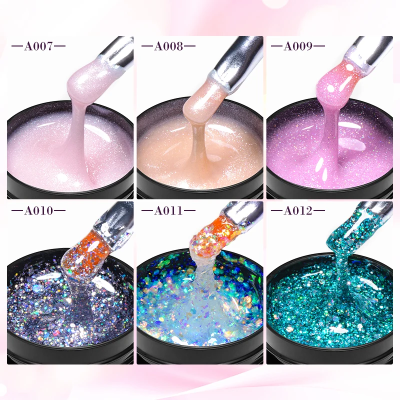 MEET ACROSS 8ml Sparkly Quick Extension Nail Gel Polish Glitter Soak Off Semi Permanent Builder Gel Nail Art DIY Manicure Vernis