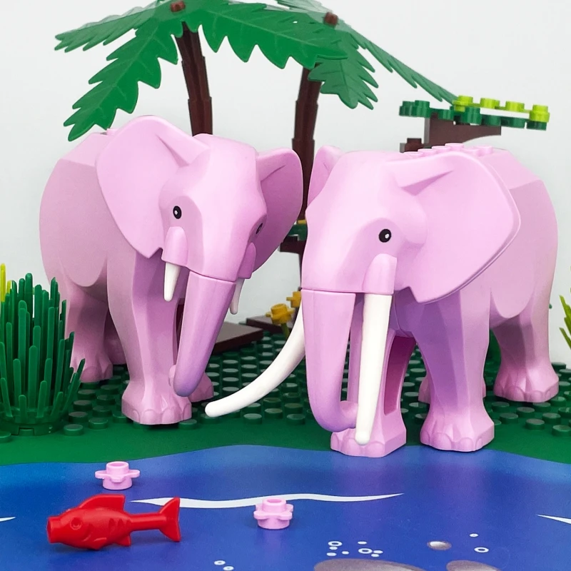 2pcs Pink Elephant Assembly Figures Decorative Statues Ornaments