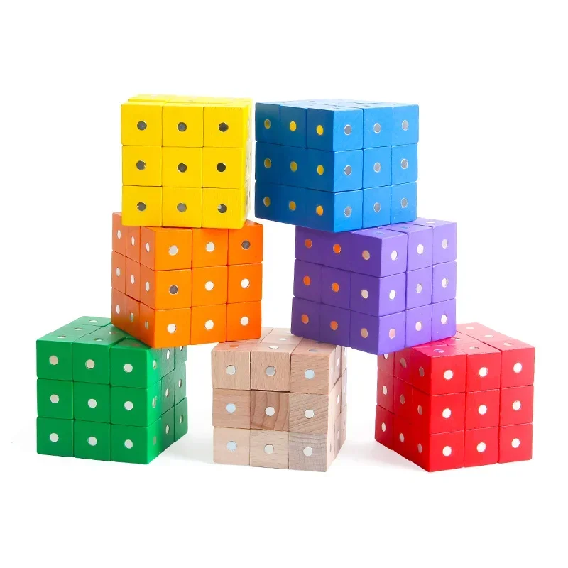 Montessori 2*2*2cm Square Cube Rainbow Blocks Building Assembling Blocks Educational Wooden Toys for Kids