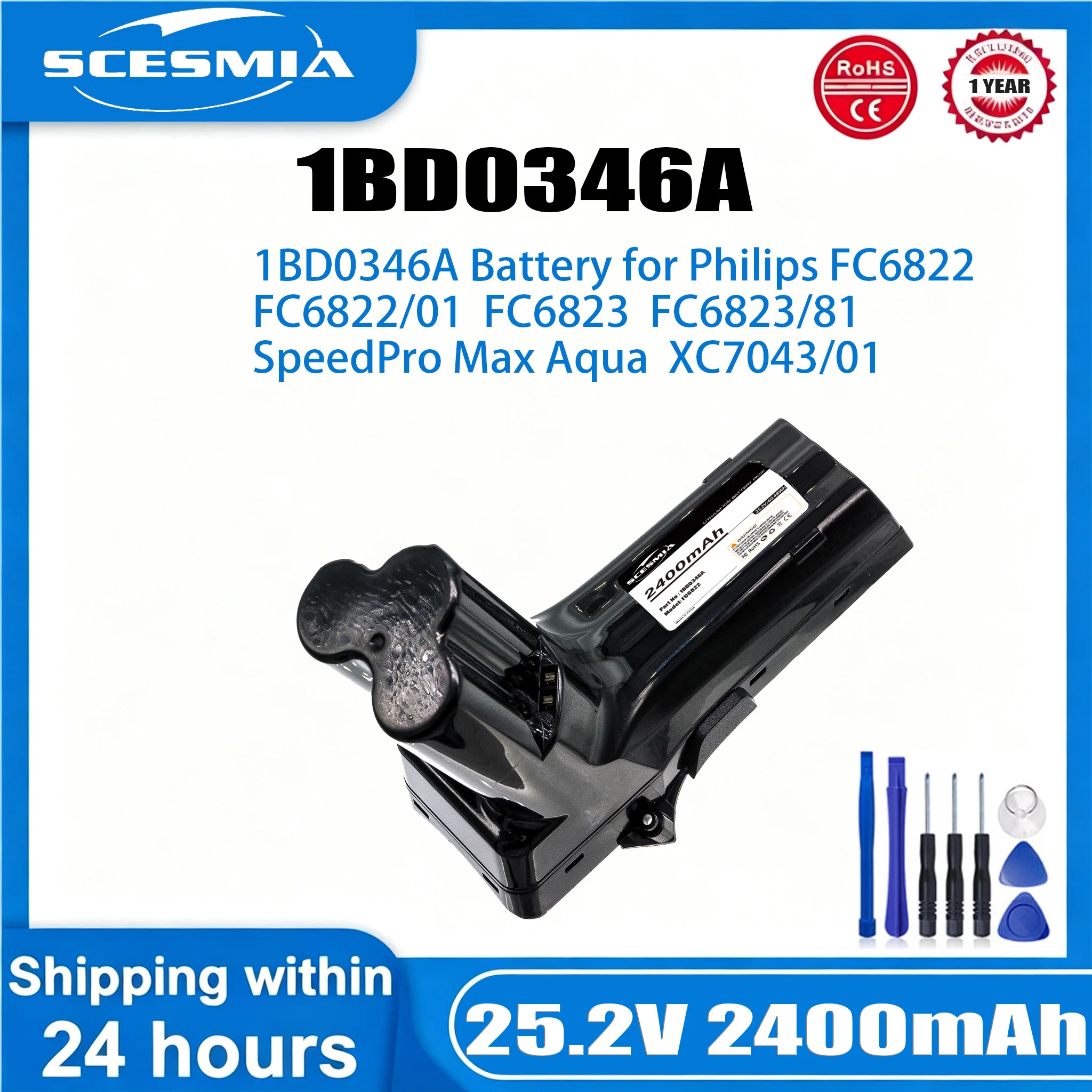 2400mAh Vacuum Battery IP822, IBD034GA, 6.27.40.08-0,300000517631, 6.27.40.10-0, 1BD0346A for Philips SpeedPro Max Aqua Stick