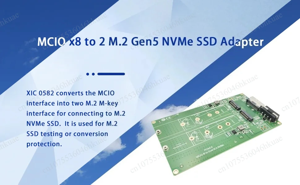 PCIe 5.0 Interface Converter, MCIO x8 to 2 M.2 NVMe SSD Adapter for Device Expansion