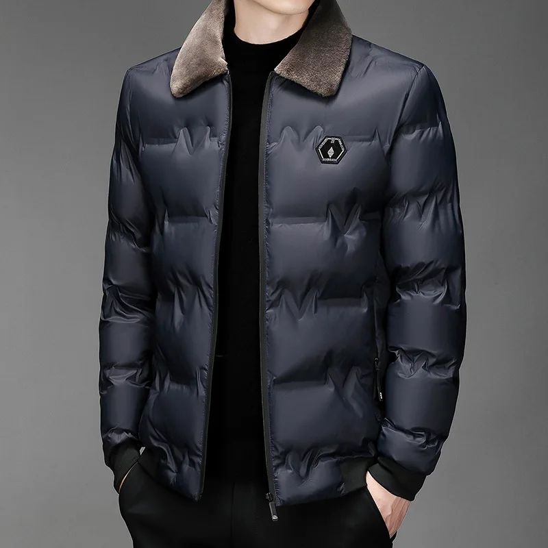 Jaket katun pria, mantel kualitas tinggi warna Solid tanpa topi kerah wol parka katun musim dingin tahan angin dan hangat