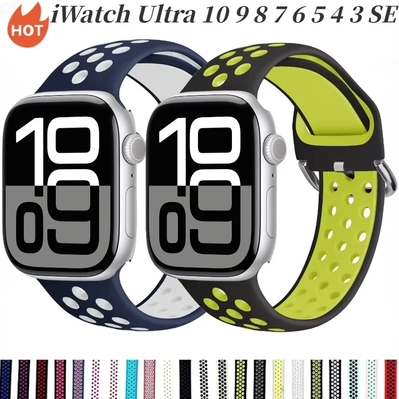 

Спортивный силиконовый ремешок для Apple Watch Band 49 мм, 46 мм, 45 мм, 44 мм, 40 мм, 41 мм, серия Ultra 10 9 8 7 6 5 4 3 SE, браслет iWatch 42 мм