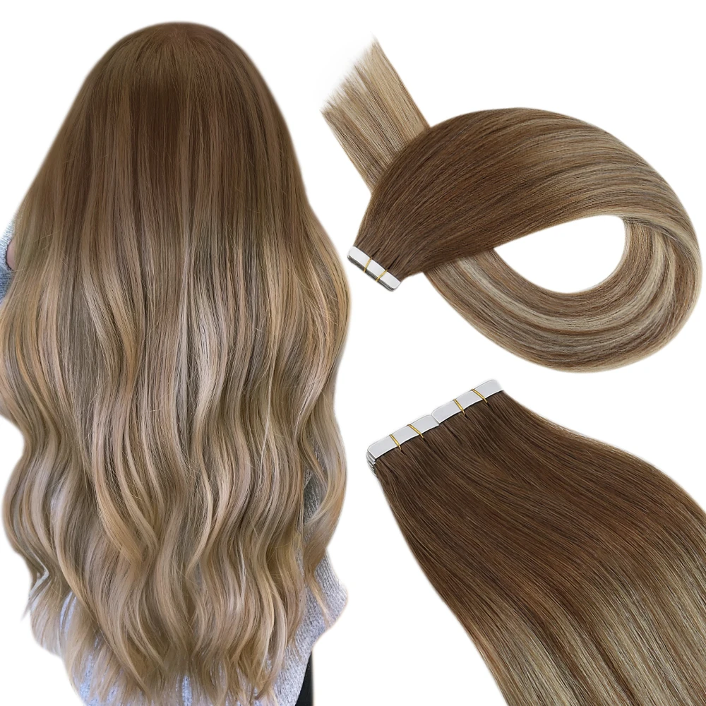Ugeat Tape in Hair Extensions Menselijk Haar Echte Natuurlijke Braziliaanse Remy Haar Steil Naadloze Huid Inslag Voor Vrouwen Balayage 20 P/40 P