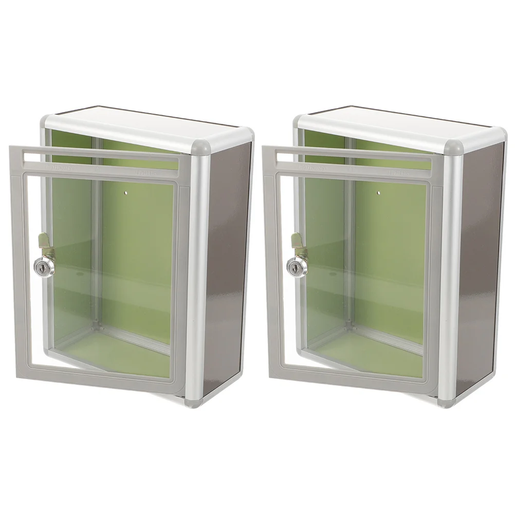 

2 Pcs Wall Mounted Transparent Mailbox Petty Post with Lock Metal Wall-mounted Office