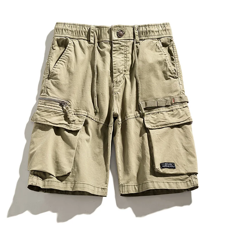 Summer Men Cargo Multi Pocket Cotton Shorts Mens Casual Solid Elastic Waist Shorts Spring Jogger Shorts Pants Male Dropshipping