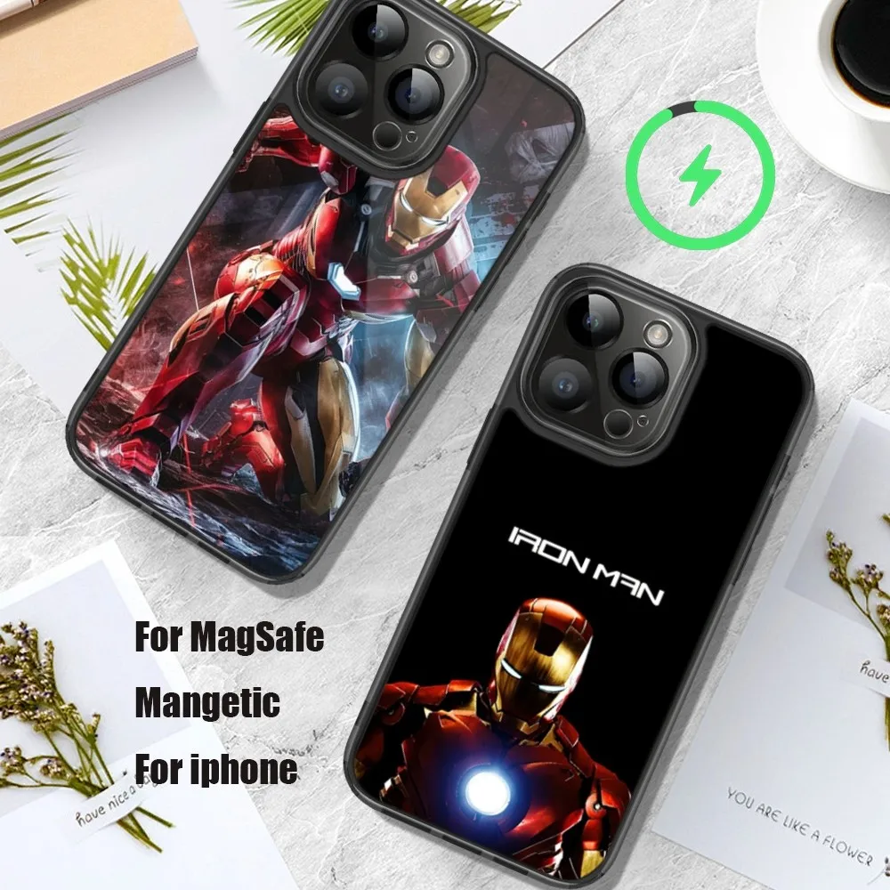 MINISO I-Iron M-Man Phone Case For iPhone 11 12 13 14 15 Pro Max Plus Mini Magsafe Magnetic Wireless Charging Shell