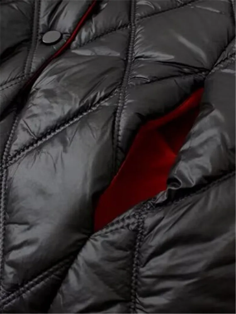 Plus Size Women\'s Clothing Winter Coat Thick Warm Cotton Jacket Red Black Single Breasted Lapel Diamond Check Quilted Cotton Top