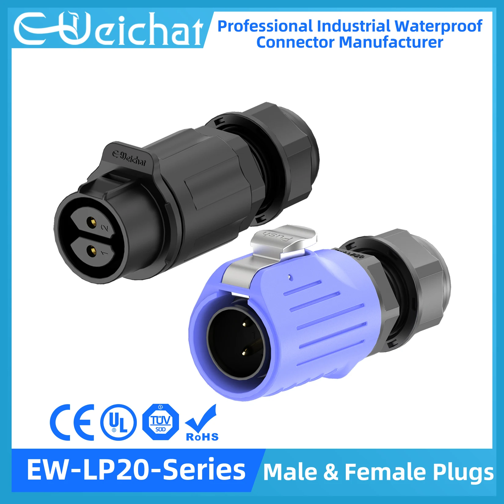 

EW-LP20 Waterproof Connector IP68 Industrial Circular Aviation Electrical PBT Shell Connector M20 2-14 Pin Male & Female Plug