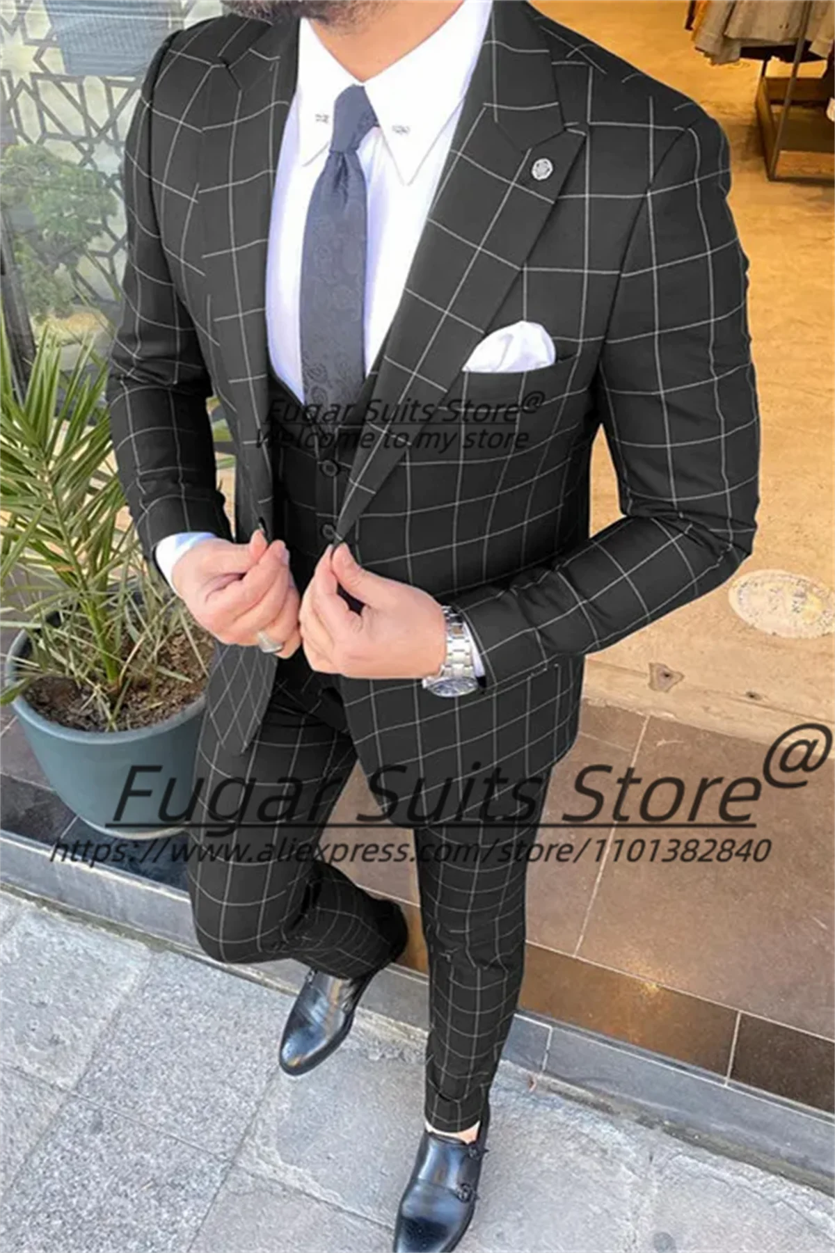Black Business Male Blazers Slim Fit Notched Lapel Groom Prom Tuxedos High-qublity Men Suits 3 Pieces Sets Classic Costume Homme