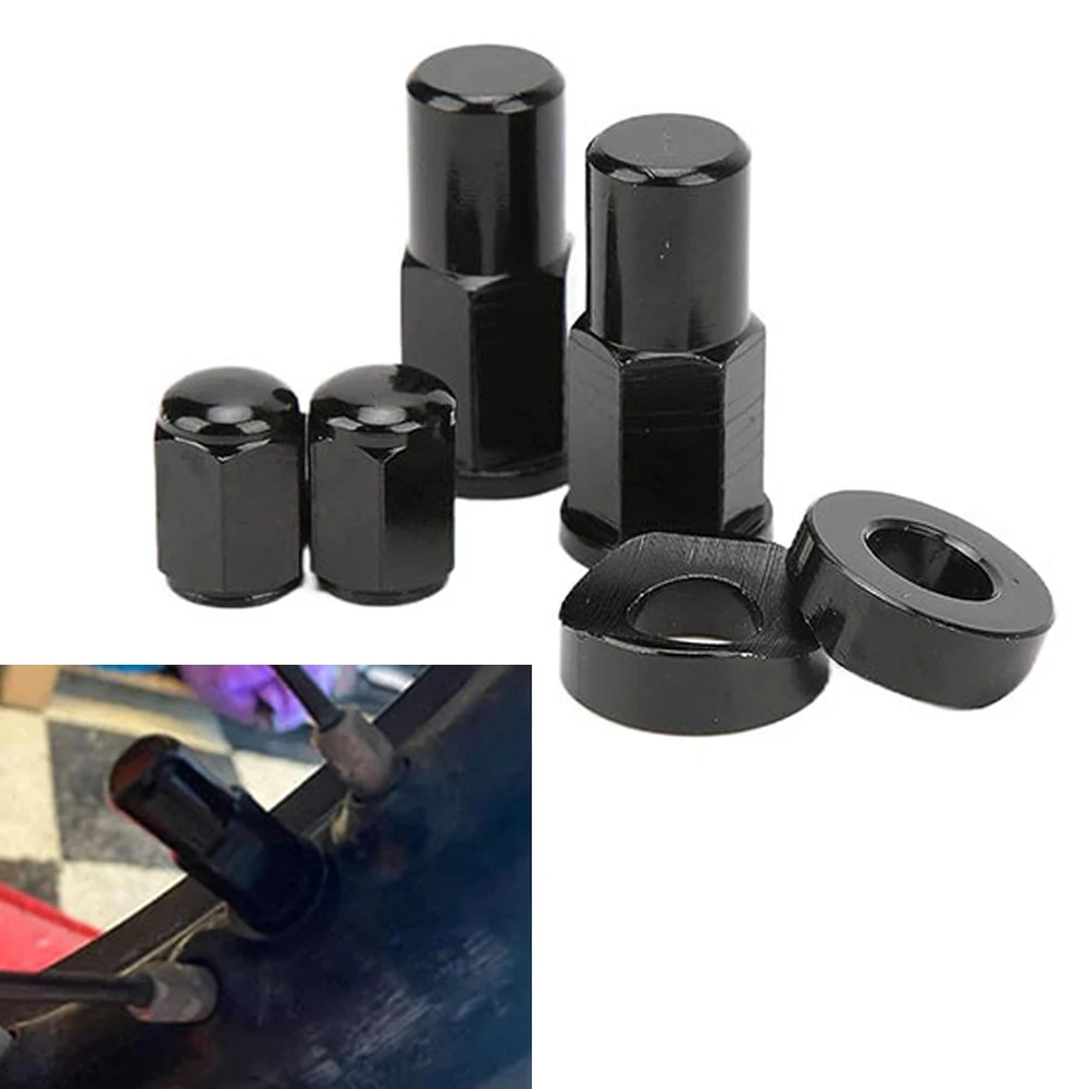 3Pcs/Set Aluminum Universal Motorcycle Rim Lock Nuts Spacer Kit Tire Valve Stem Caps Black