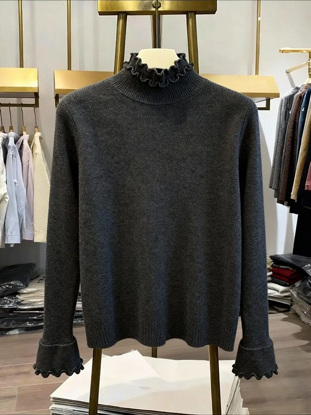 

ay Base Layer irt Women's Autumn Winter Inner Wear Outer Wear Slim Fit Splice Knitted Sweater Design Sense Knitwear Top