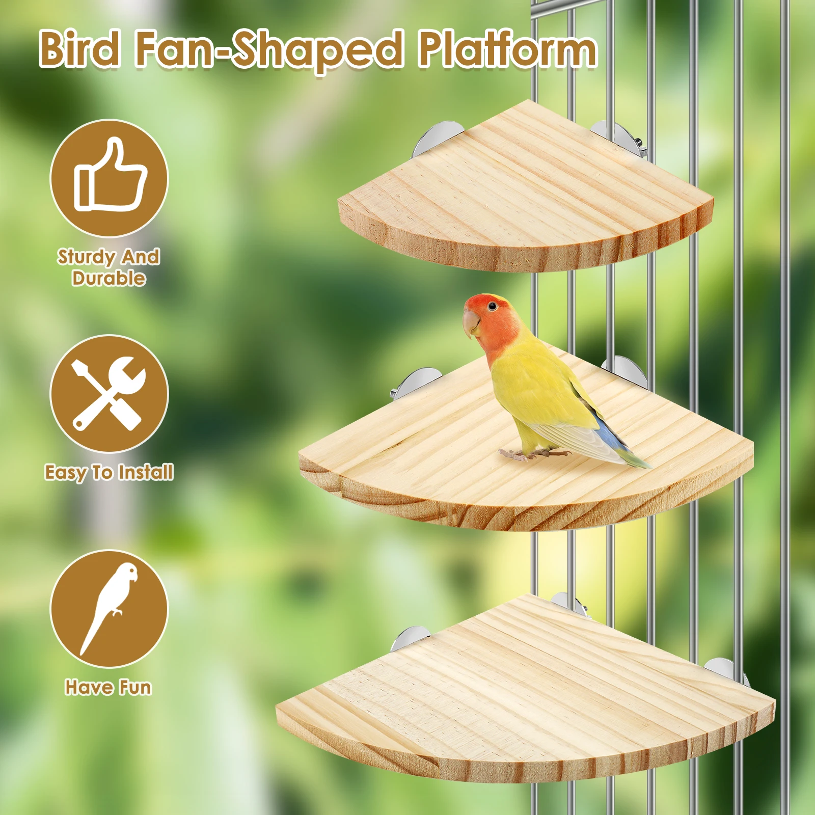 6Pcs Bird Perch Platform Wooden Bird Perch Corner Stand Easy Installation Parrot Perch Corner Shelf Sturdy Bird Perch Platform