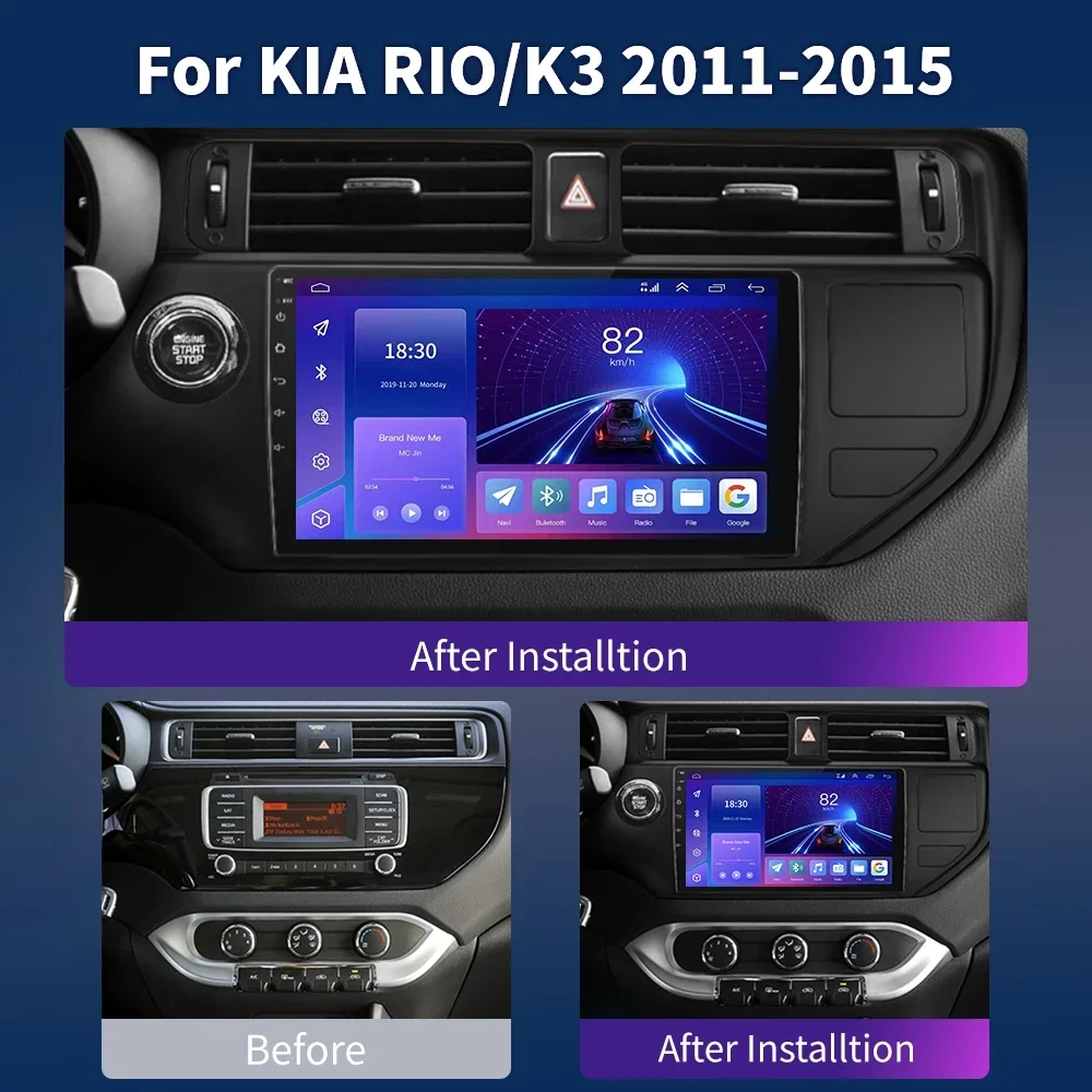 For KIA RIO 2011-2015 Multimedia Car Radio Multimedia Video Player GPS Navigation Speakers Stereo Audio Carplay Android 16