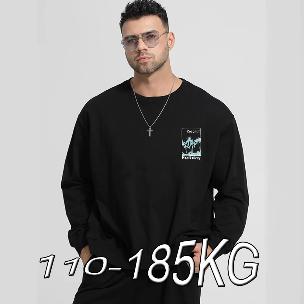 

6XL 7XL plus size Hoodless sweatshirt men's spring and autumn loose retro fashion trend long-sleeved men's clothing 110kg-180KG