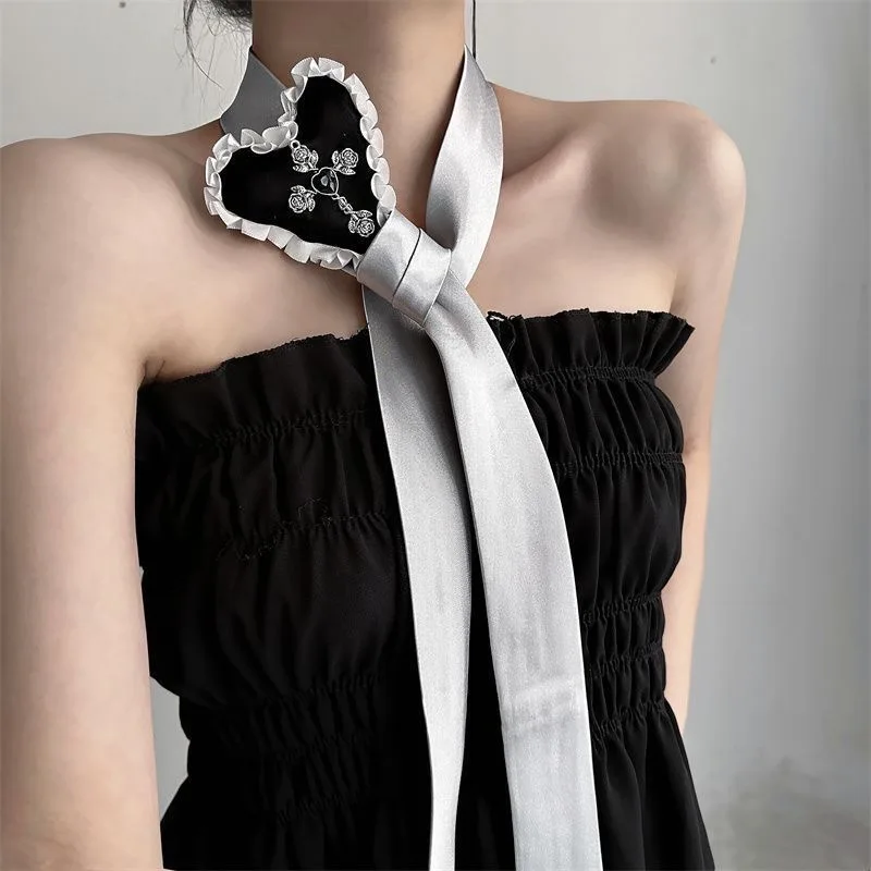 

Sweet Cool Girl Rose Cross Neck Ties Y2k Vintage Lotia Punk Dress Up Necktie Accessories