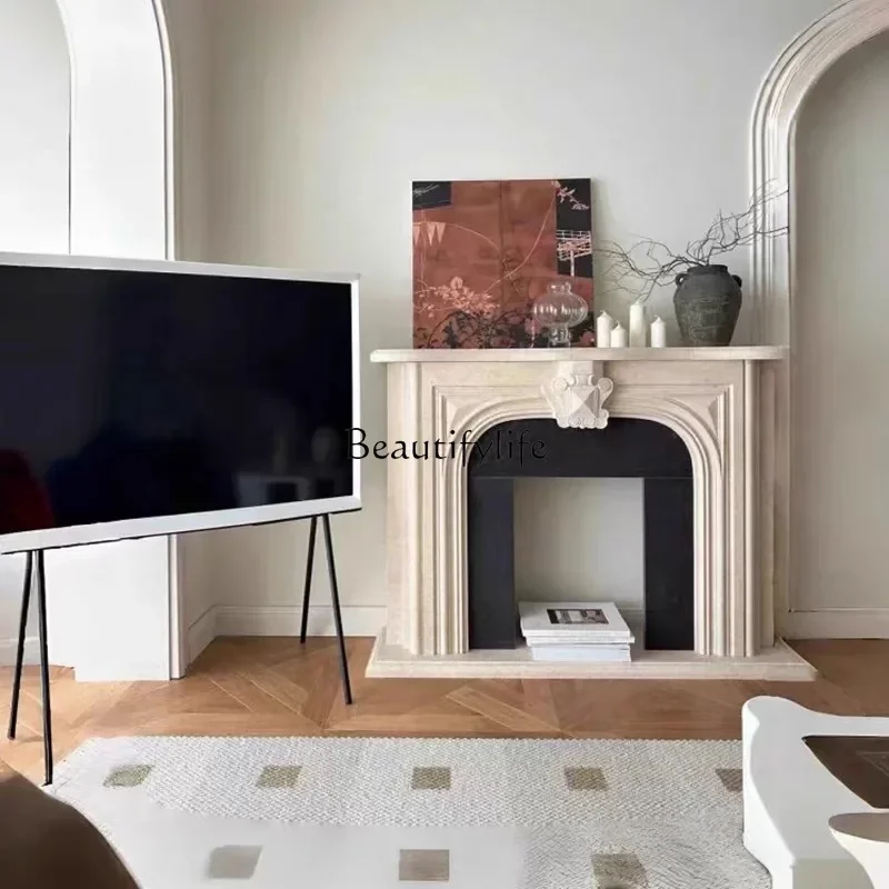 

French retro solid wood fireplace rack American simple entrance entrance living room rackL