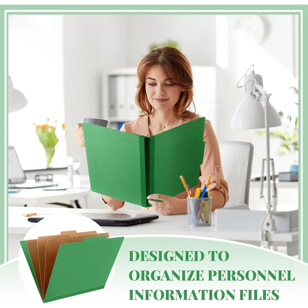 Pastas de prensa de tamanho legal com 2 fixadores, 2 expansões, aba de corte 1/3, verde, pacote de 25