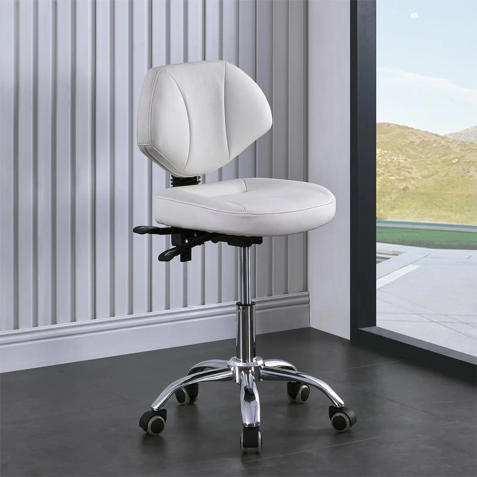 Qunpeng Salon Barber Rolling Stool Chair Lift High-footed Round Stool Swivel Chair Home