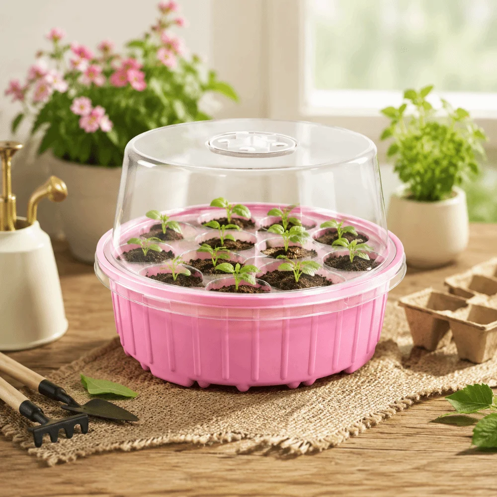 13 Hole Plant Seedling Tray Insulated Transparent Cover Plant Starter Moisture Retention Plastic Hydroponic Seedling Tray