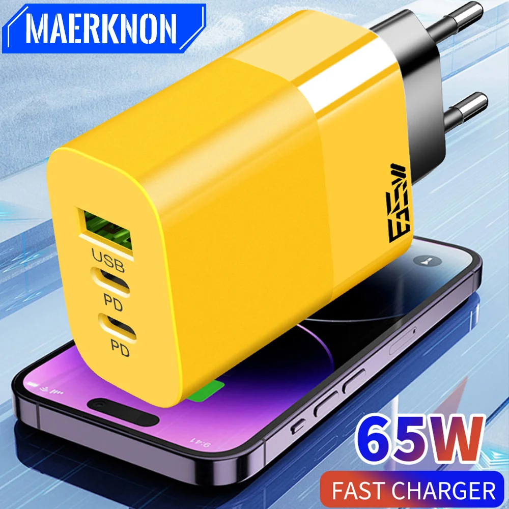 USB Type C Charger Total 65W 3 Ports Fast Charging EU/US Plug Wall Charger For iPhone Samsung Xiaomi Multi Port PD Phone Charger