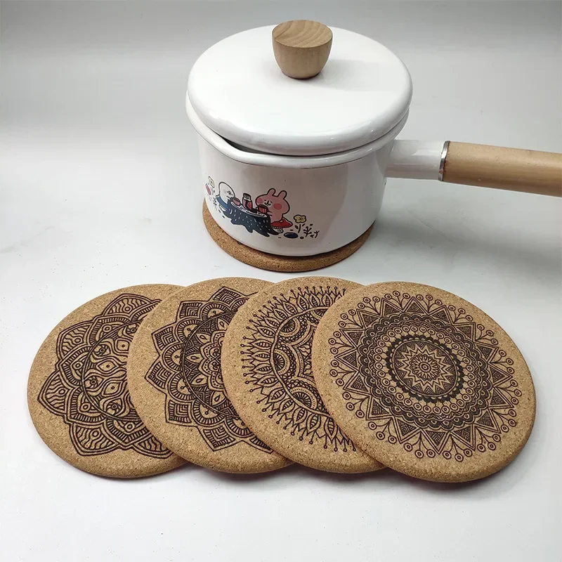 

6Pcs/Set Nordic Mandala Pattern Round Cork Coasters With Holder Stand Rack Wooden Drinks Absorbent Mat Glass Cup Mug Pad Decor