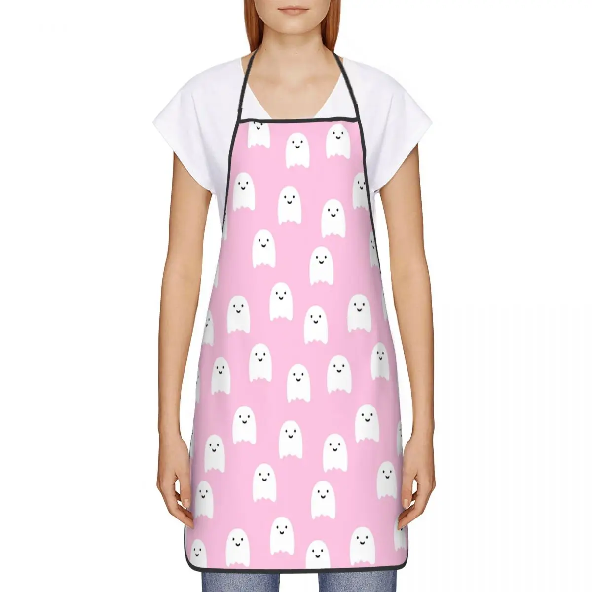 Pink Ghosts Pattern Apron for Women Men Waterproof Cafe Bib Cute Halloween Household Cleaning Tablier