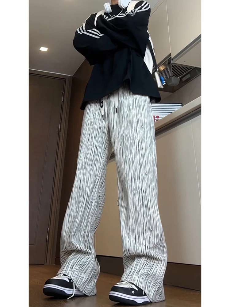 American High Street Tie Dye Loose Men's Textured White Wide Leg Pants Youthful Energy Style Straight Tube Anti-Wrinkle