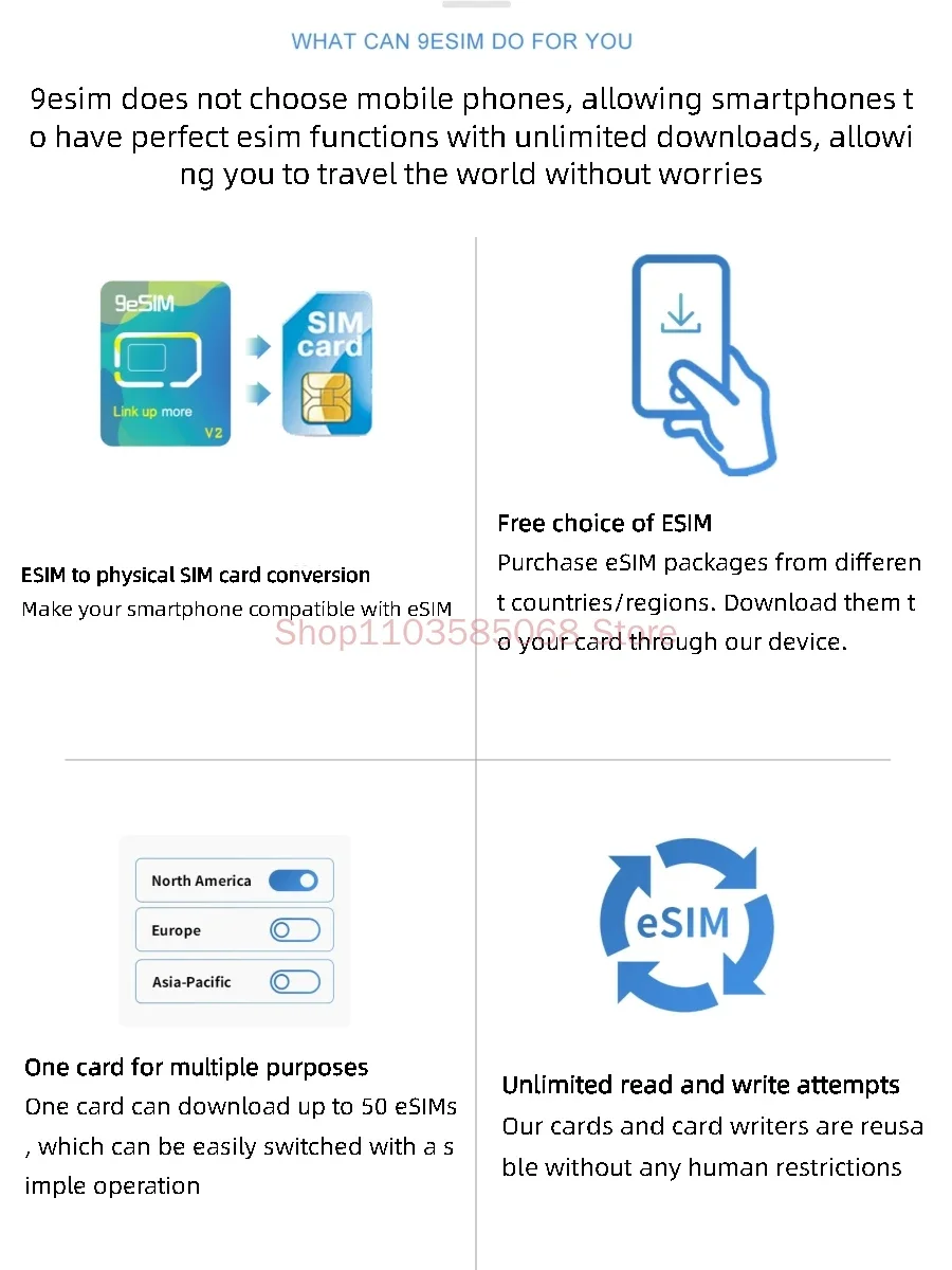 محول بطاقة 9esim V3 Esim إلى Sim لنظام Android، IOS Switch V0 قارئ بطاقات V2 Non-5ber Estk Me